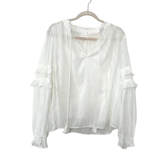 Lost + Wander Tops - Lost + Wander Sheer Ruffle Sleeve Blouse in White, Size L - Excellent Condition